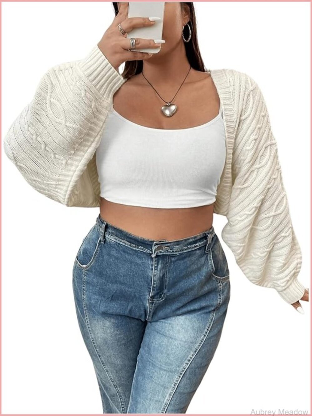 Plus Size Open Front Cardigan Long Sleeve Loose Crop Sweater Shrug
